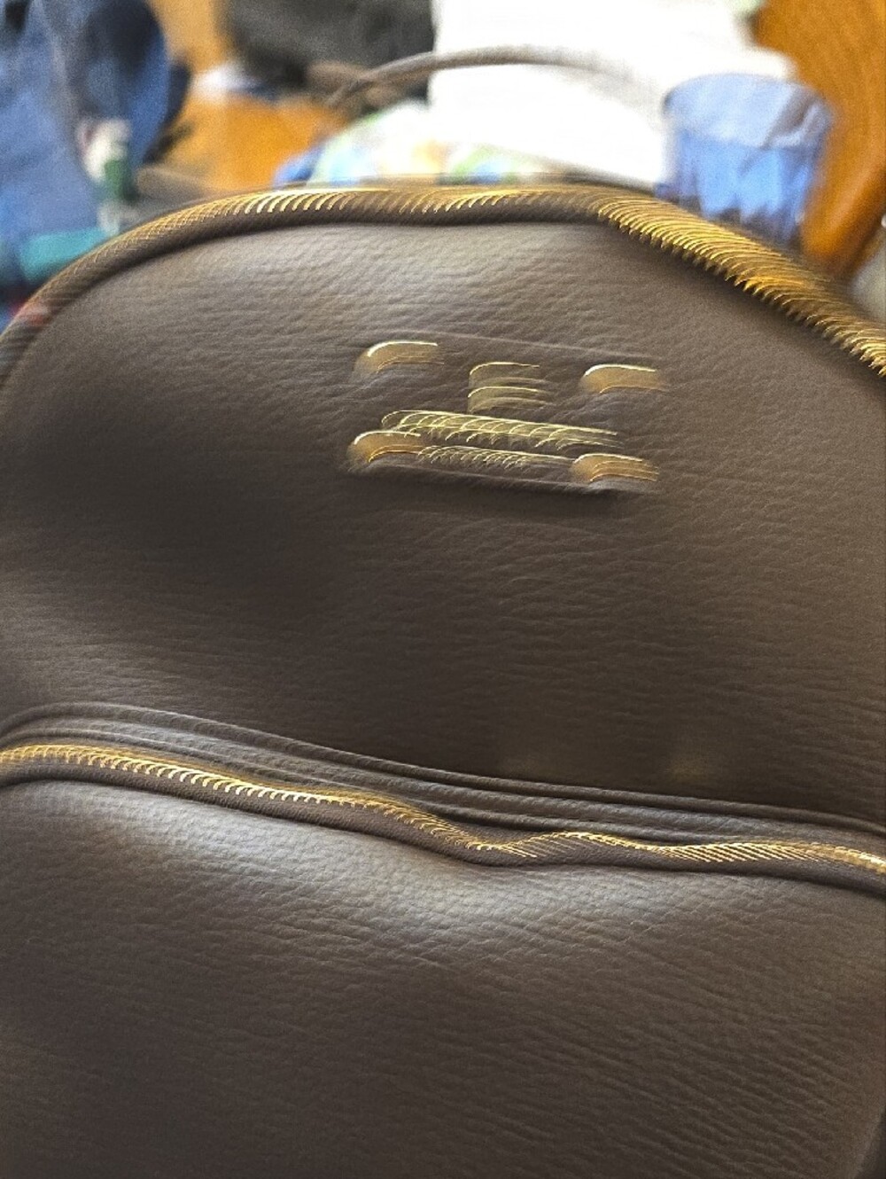 London Fog Dark Brown Faux Leather Backpack with Gold Hardware - Picture 6 of 10